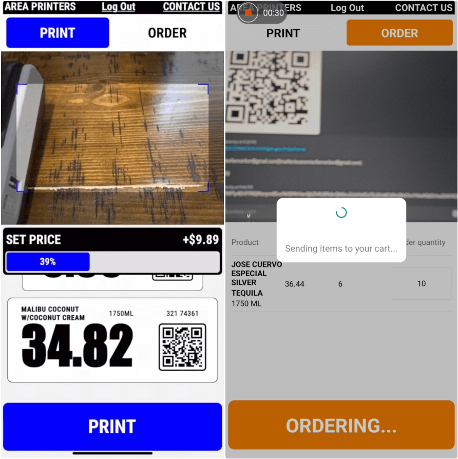 Liquor printer mobile app screenshots